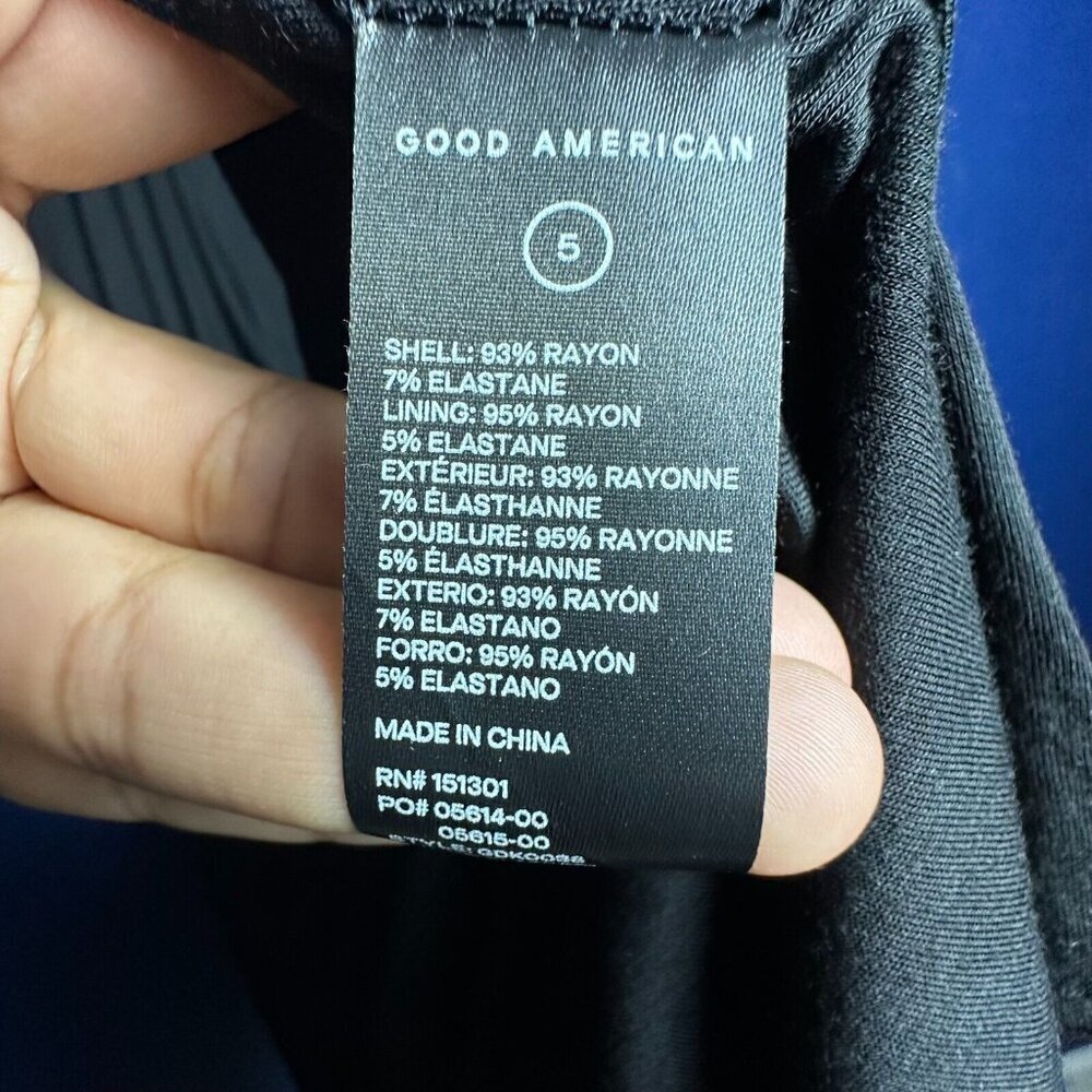 Good American Faux Wrap Midi Dress Long Sleeve Stretch Black Size 5 - Picture 9 of 9